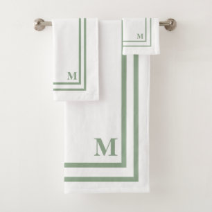 Modern Sage Green Monogram Bath Towel Set