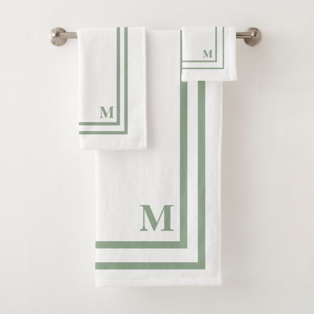 Modern Sage Green Monogram Bath Towel Set (Insitu)