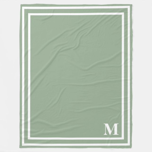 Modern Sage Green Monogram Fleece Blanket (Front)
