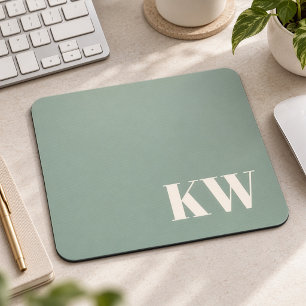 Modern Sage Green Monogram Initials Personalised Mouse Pad