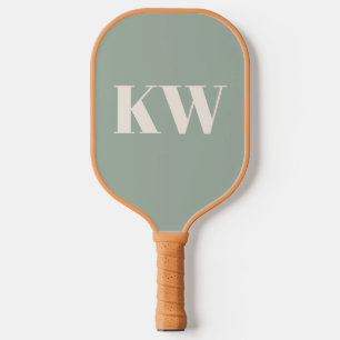 Modern Sage Green Monogram Initials Personalised Pickleball Paddle