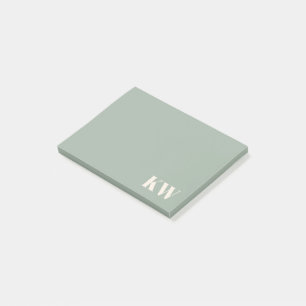 Modern Sage Green Monogram Initials Personalised Post-it Notes