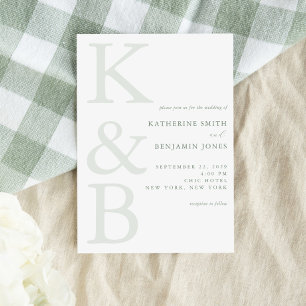 Modern Sage Green Monogram Minimalist Wedding Invitation