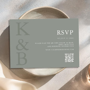 Modern Sage Green Monogram Minimalist Wedding RSVP Card
