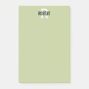 Modern sage green monogram name  post-it notes