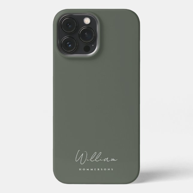 Modern Sage Green Monogram Name Script iPhone Case (Back)