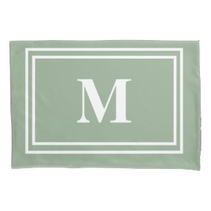 Modern Sage Green Monogram Pillowcase