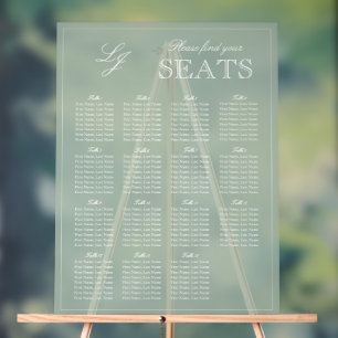 Modern Sage Green Monogram Script Wedding Seat Acrylic Sign