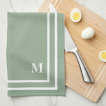 Modern Sage Green Monogram  Tea Towel<br><div class="desc">This Stylish modern design features a double white line square frame on a pretty sage green background and a monogram in an elegant block font. Change the initial to your own. You can customise this design more by changing the font,  make the whites transparent and choose a different colour.</div>