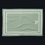Modern Sage Green Monogram Tea Towel<br><div class="desc">This Stylish modern design features a double white line square frame on a pretty sage green background and a monogram in an elegant block font. Change the initial to your own. You can customise this design more by changing the font,  make the whites transparent and choose a different colour.</div>