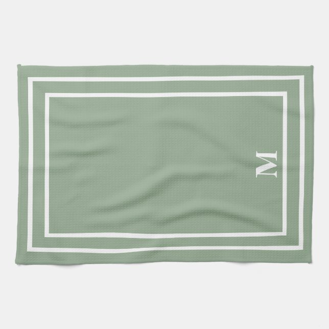 Modern Sage Green Monogram Tea Towel (Horizontal)