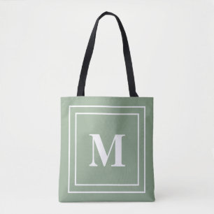 Modern Sage Green Monogram Tote Bag