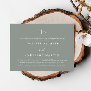 Modern Sage Green Monogram Wedding Postponement Announcement