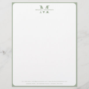 Modern Sage Green Monogrammed Custom Letterhead