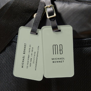 Modern Sage Green Monogrammed  Luggage Tag