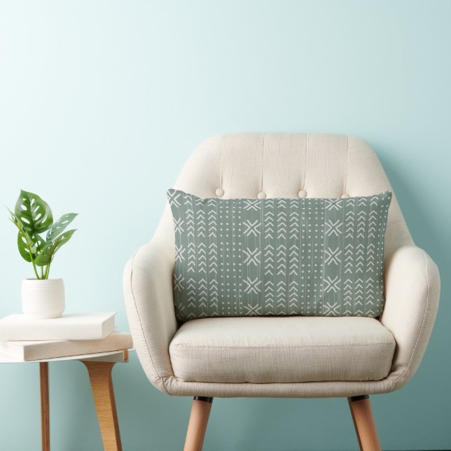 Modern Sage Green Mud cloth African Pattern Lumbar Cushion (Chair)