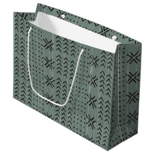 Modern Sage Green Mudcloth African Pattern Large Gift Bag