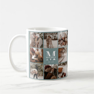 Modern Sage Green Multi Photo Collage Keepsake Coffee Mug