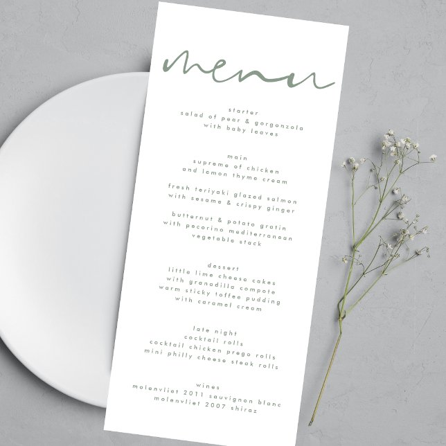 Modern Sage Green Neutral White Wedding Menu (Creator Uploaded)