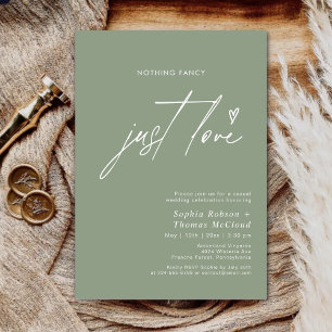 Modern Sage Green Nothing Fancy Just Love Wedding Invitation