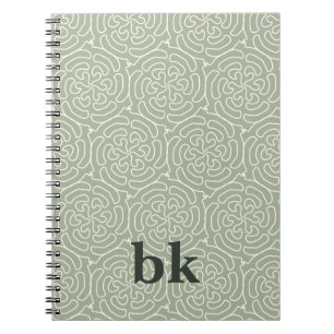 Modern sage green pattern monogrammed notebook