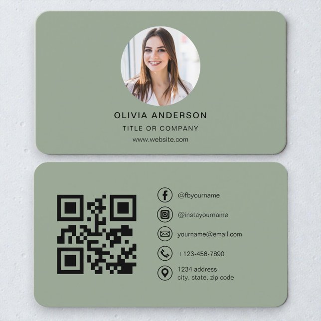 Modern Sage Green Personal Brand QR Code Business Card (Creator Uploaded)