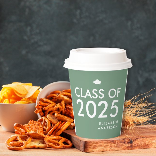 Modern Sage Green Personalised Graduation Party Paper Cups (Creator Uploaded)