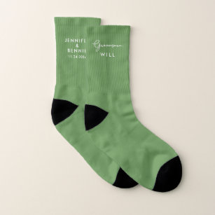 Modern Sage Green Personalised Groomsmen Wedding Socks