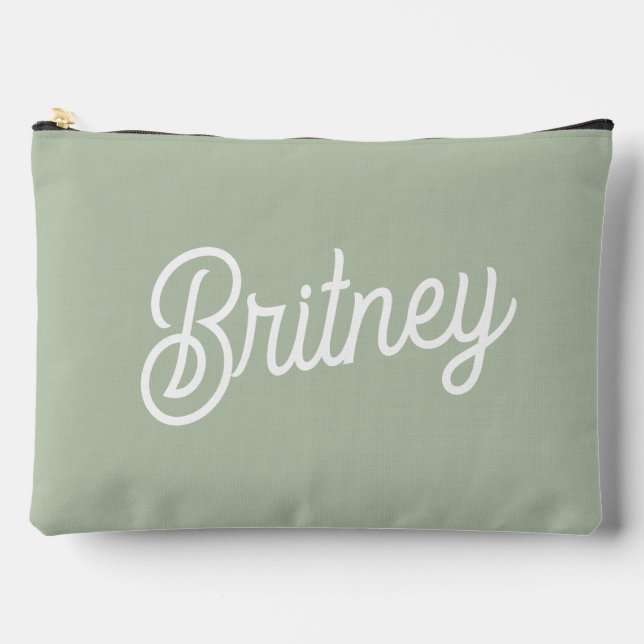 Modern Sage Green Personalised Monogram and Name  Accessory Pouch (Front)