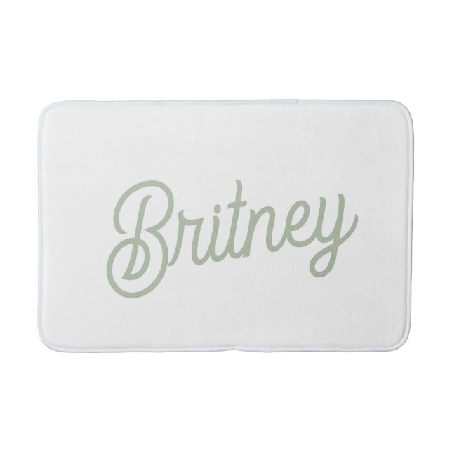 Modern Sage Green Personalised Monogram and Name  Bath Mat (Front)