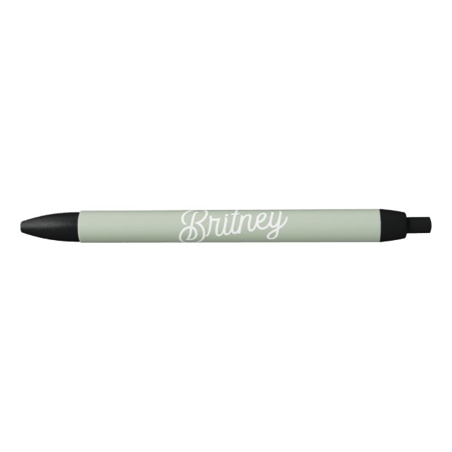 Modern Sage Green Personalised Monogram and Name  Black Ink Pen (Front)