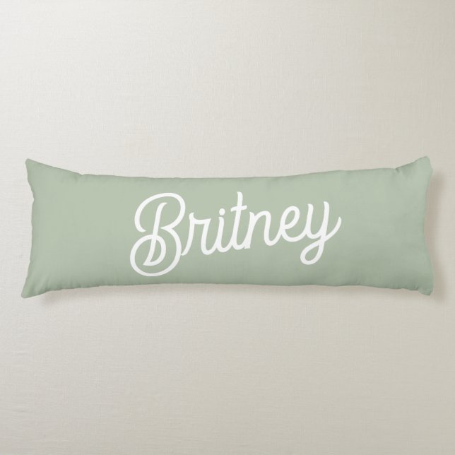 Modern Sage Green Personalised Monogram and Name  Body Cushion (Front)