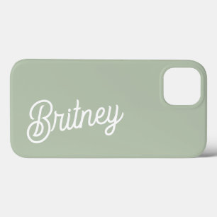 Modern Sage Green Personalised Monogram and Name  iPhone 13 Case