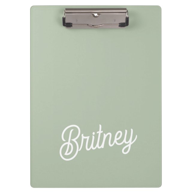 Modern Sage Green Personalised Monogram and Name  Clipboard (Front)