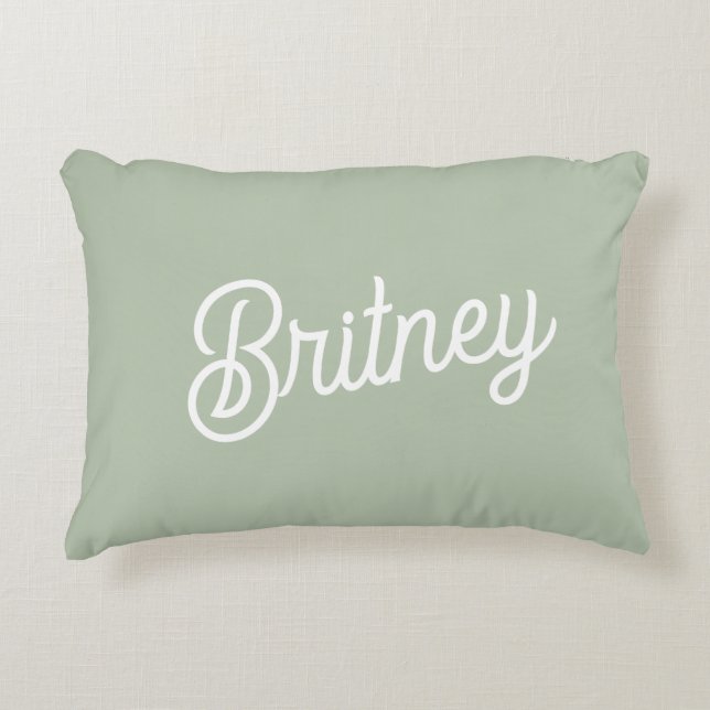 Modern Sage Green Personalised Monogram and Name  Decorative Cushion (Front)