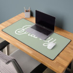 Modern Sage Green Personalised Monogram and Name  Desk Mat<br><div class="desc">The Modern Sage Green Personalised Monogram and Name Desk Mat combines style and functionality. Its elegant sage green hue is complemented by your personalised monogram and name, adding a unique touch to your workspace. This desk mat not only enhances the visual appeal of your desk but also provides a comfortable...</div>
