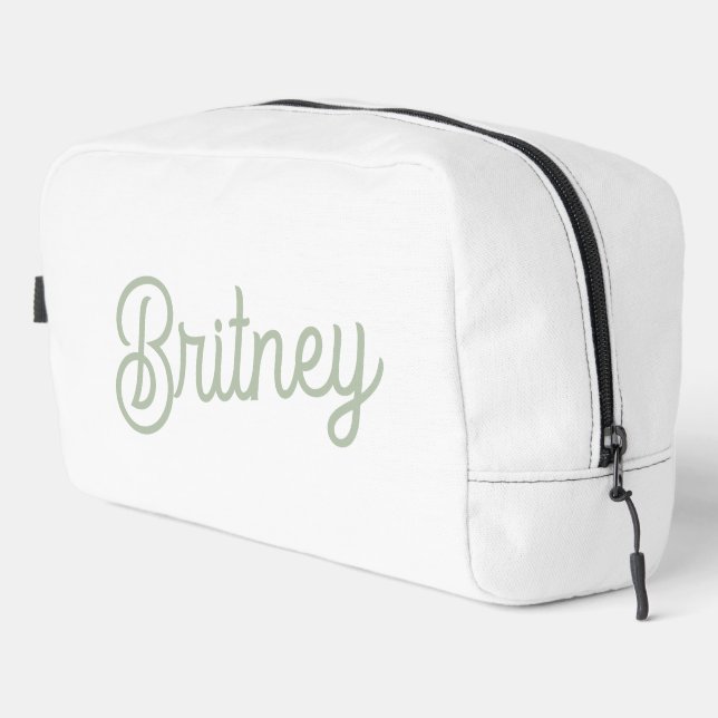 Modern Sage Green Personalised Monogram and Name  Dopp Kit (Right Corner)