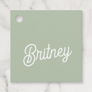 Modern Sage Green Personalised Monogram and Name  Favour Tags