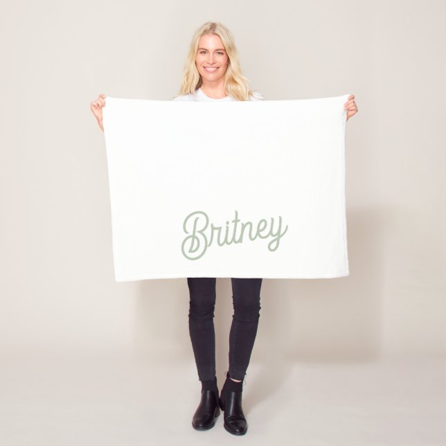 Modern Sage Green Personalised Monogram and Name  Fleece Blanket (In Situ)