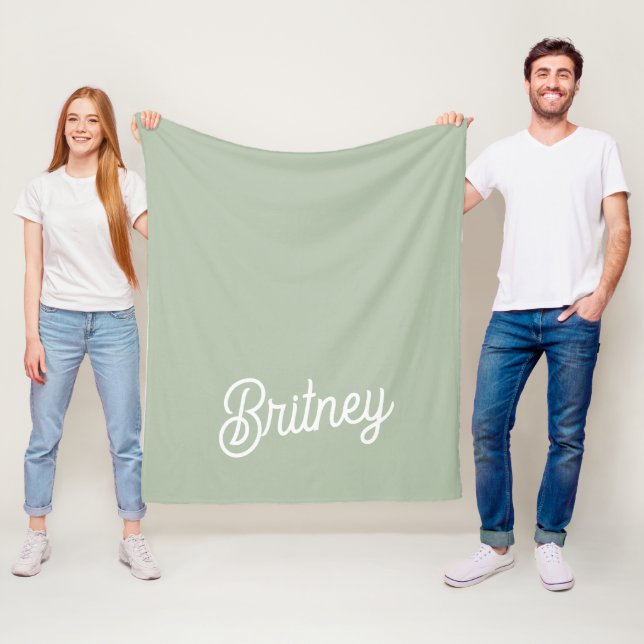 Modern Sage Green Personalised Monogram and Name  Fleece Blanket (In Situ)