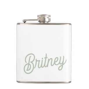 Modern Sage Green Personalised Monogram and Name  Hip Flask