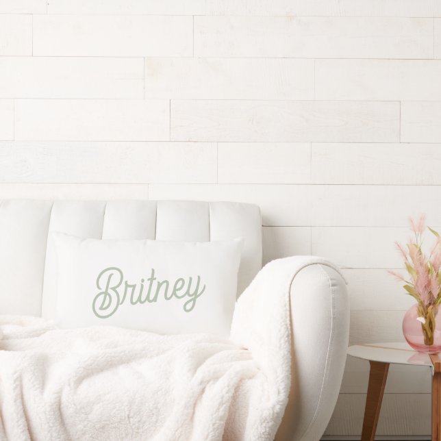Modern Sage Green Personalised Monogram and Name  Lumbar Cushion (Couch)