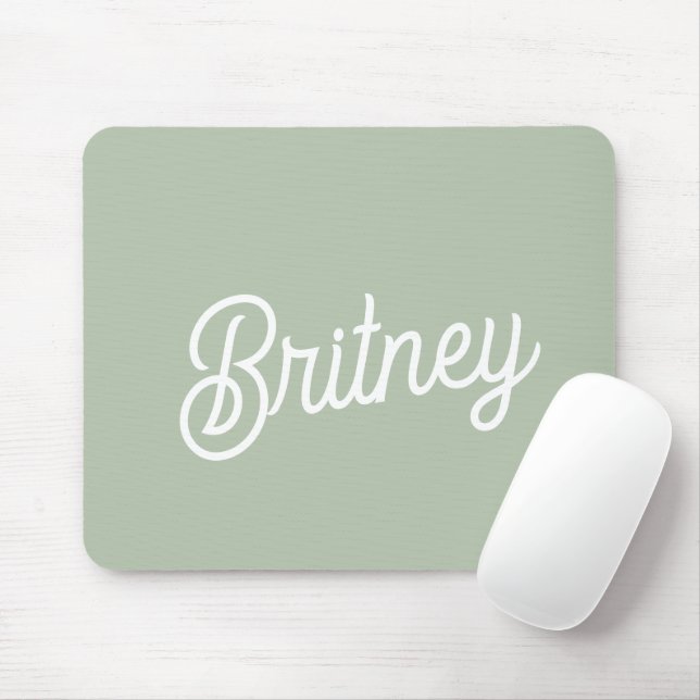 Modern Sage Green Personalised Monogram and Name  Mouse Pad (With Mouse)