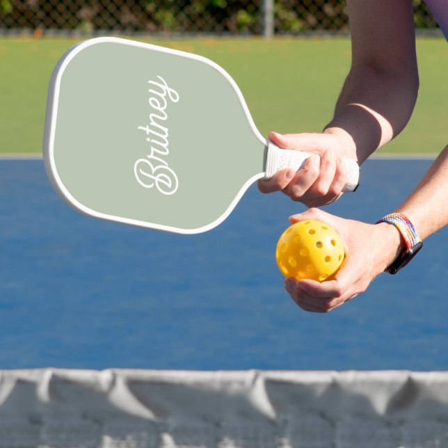 Modern Sage Green Personalised Monogram and Name  Pickleball Paddle (Insitu)