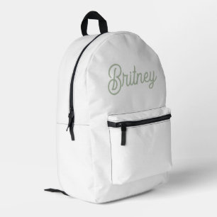 Modern Sage Green Personalised Monogram and Name  Printed Backpack