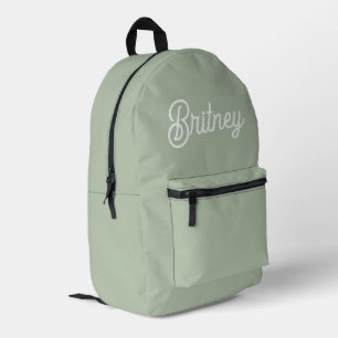 Modern Sage Green Personalised Monogram and Name Printed Backpack