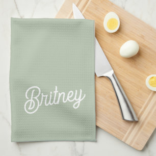 Modern Sage Green Personalised Monogram and Name  Tea Towel