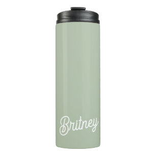 Modern Sage Green Personalised Monogram and Name  Thermal Tumbler