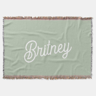 Modern Sage Green Personalised Monogram and Name  Throw Blanket