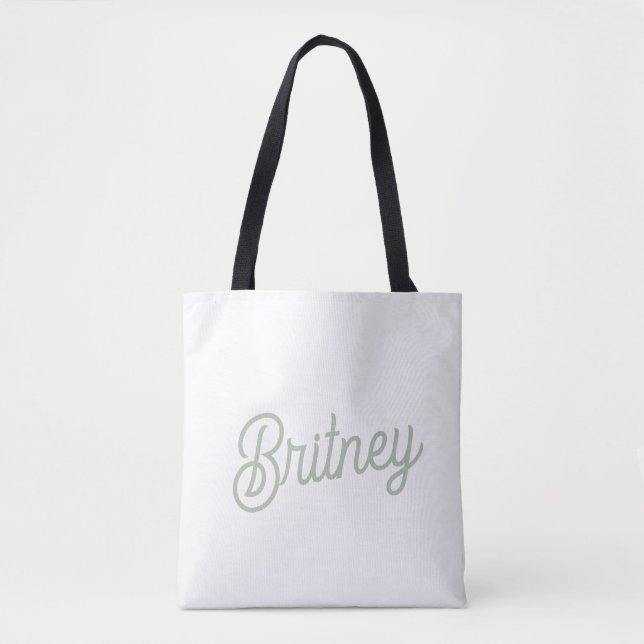 Modern Sage Green Personalised Monogram and Name  Tote Bag (Front)
